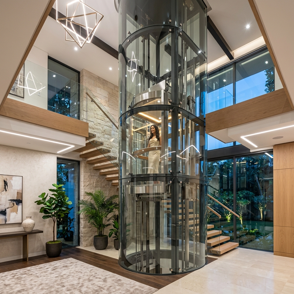 Sleek glass elevator installation work by Vini Elevators